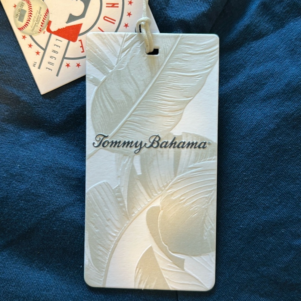 MLB Men's Los Angeles Angels Tommy Bahama Navy Play Ball in Paradise T-Shirt - Picture 6 of 8